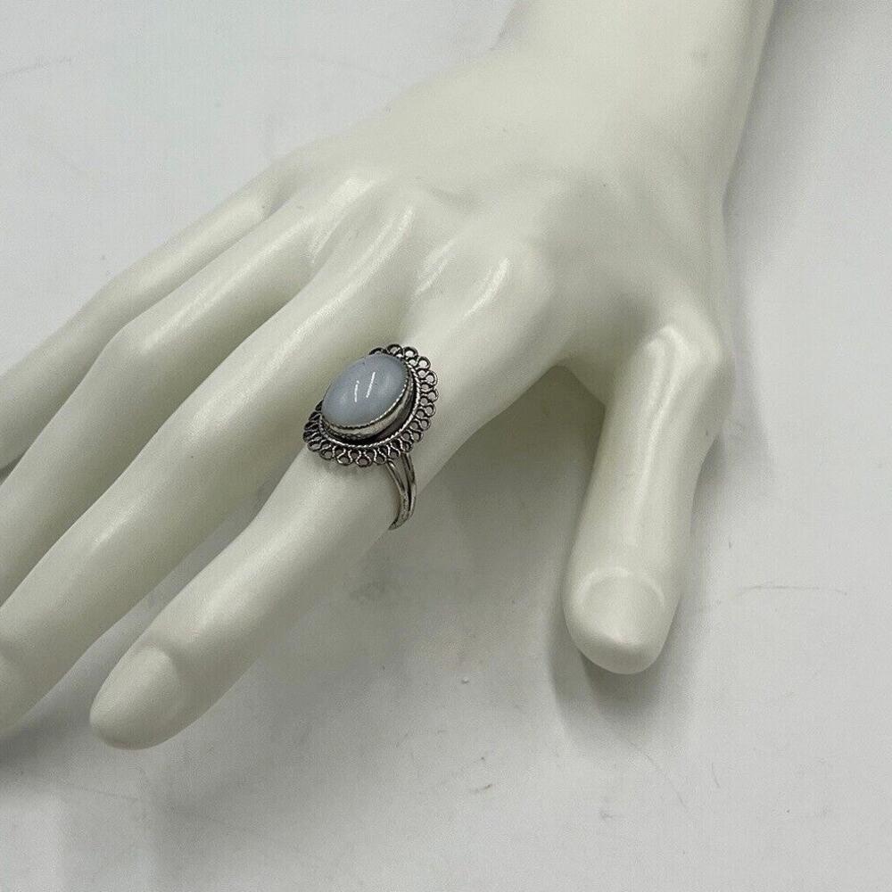 Beau Sterling Silver 925 Large Moonstone Cabochon‎ Scroll Ring, sz 7 Adjustable